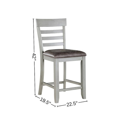 Counter Chair, Set of 2, Faux Leather Seat, Solid Wood Legs, Gray