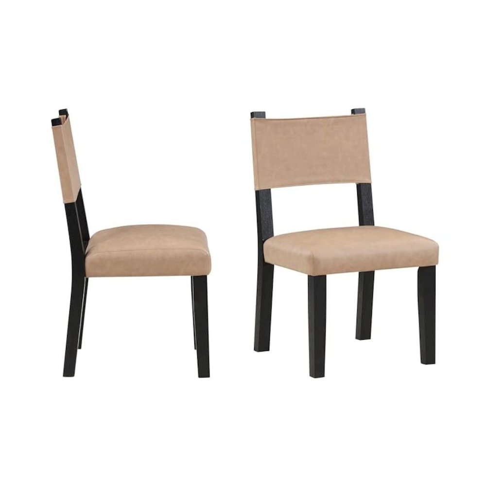 Black Side Chair Set of 2, Faux Leather, Solid Wood Legs