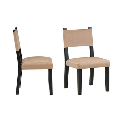 Black Side Chair Set of 2, Faux Leather, Solid Wood Legs