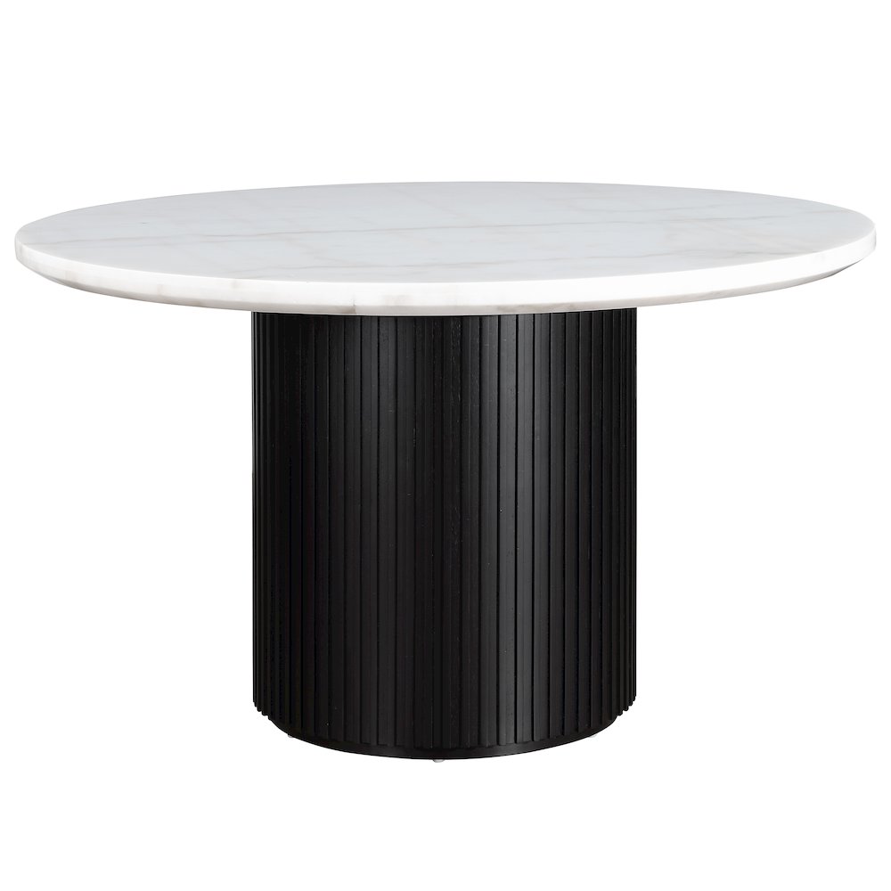 Colvin 52-inch Round White Marble Table, Black Base