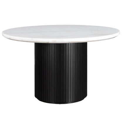 Colvin 52-inch Round White Marble Table, Black Base