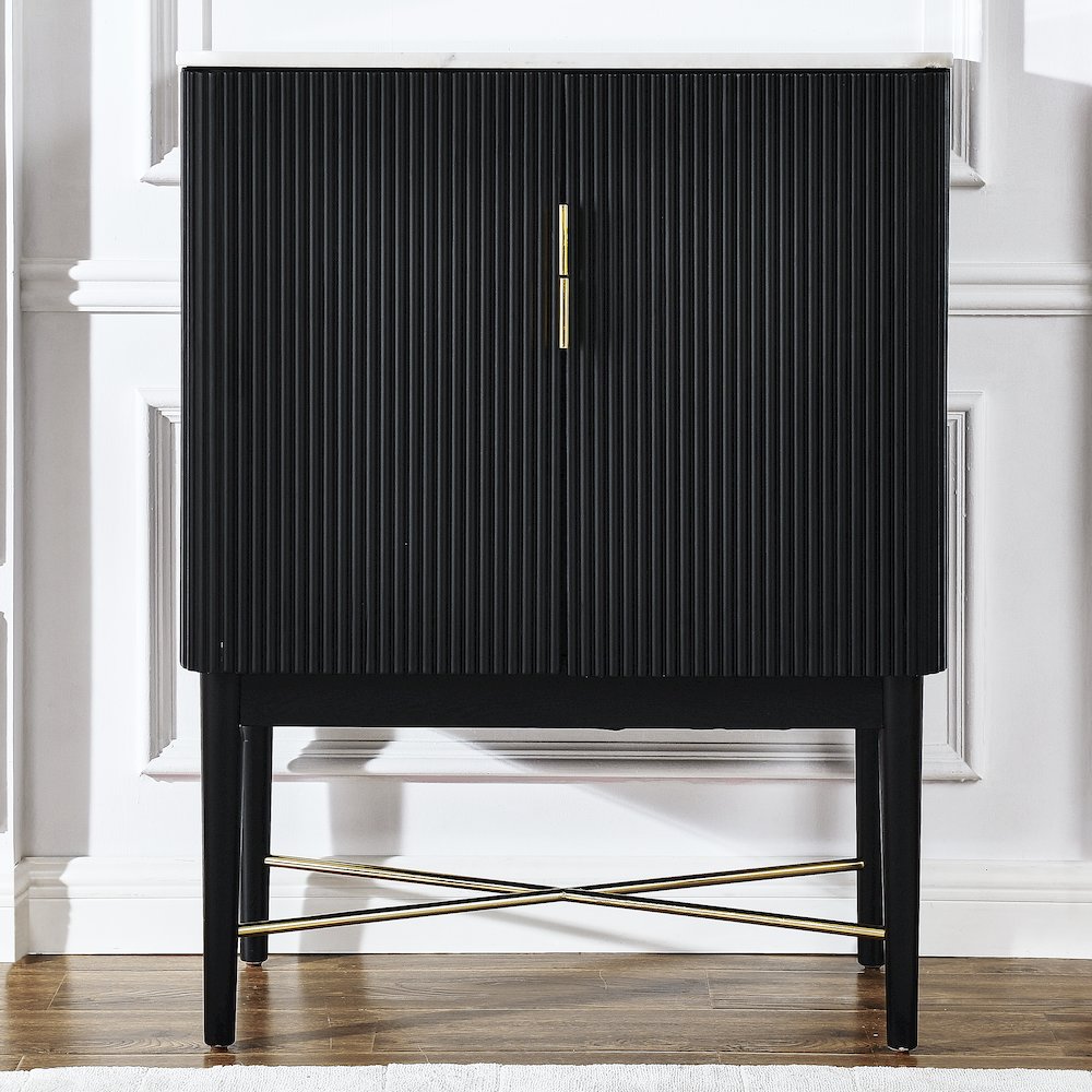 Vida Marble Top WIne Cabinet, Black Finish