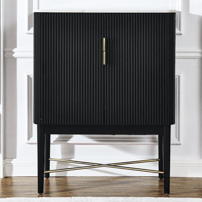 Vida Marble Top WIne Cabinet, Black Finish