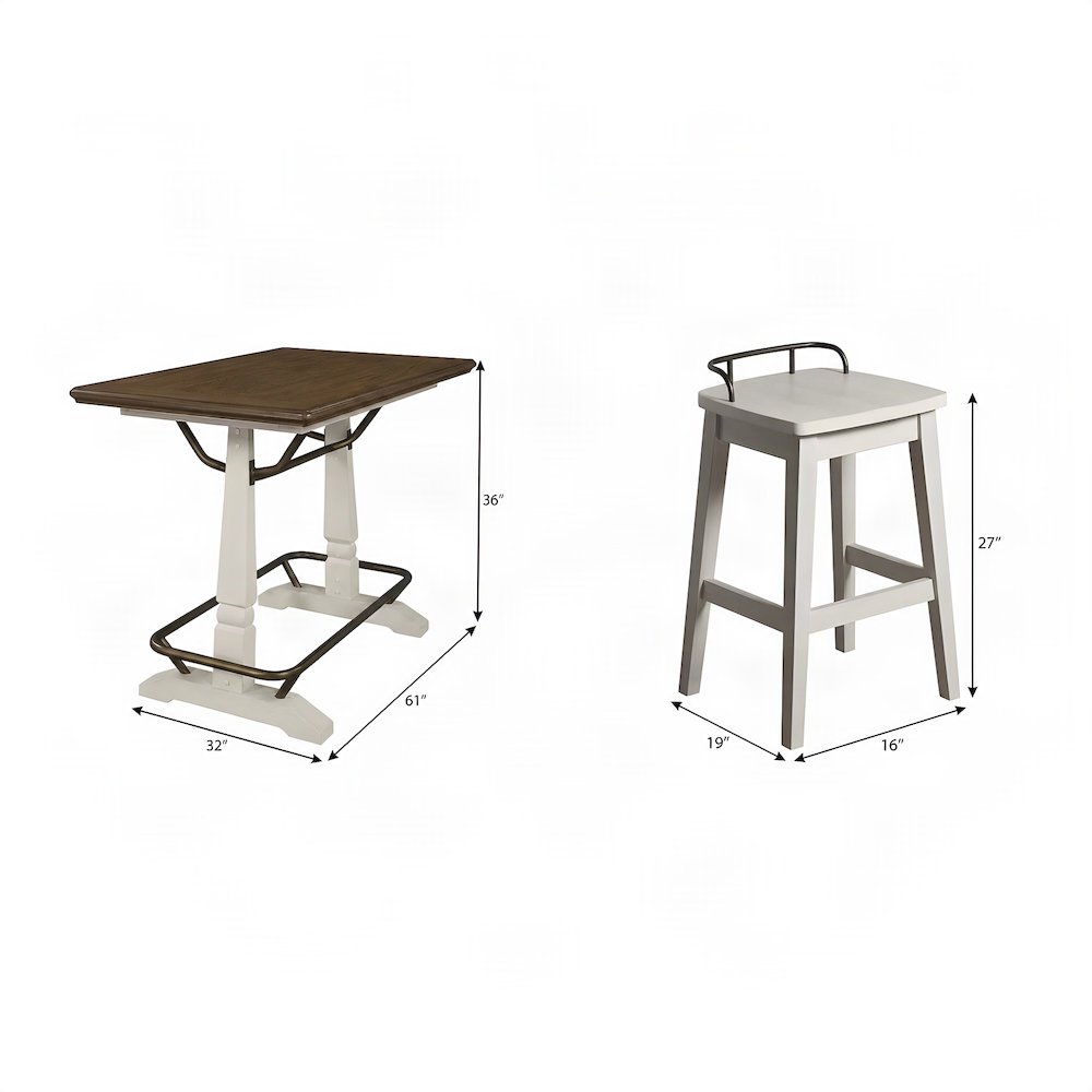 Rubberwood High Top Kitchen Table and Chairs, Farmhouse 5 Piece Set, White
