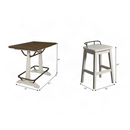Rubberwood High Top Kitchen Table and Chairs, Farmhouse 5 Piece Set, White