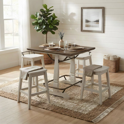 Rubberwood High Top Kitchen Table and Chairs, Farmhouse 5 Piece Set, White