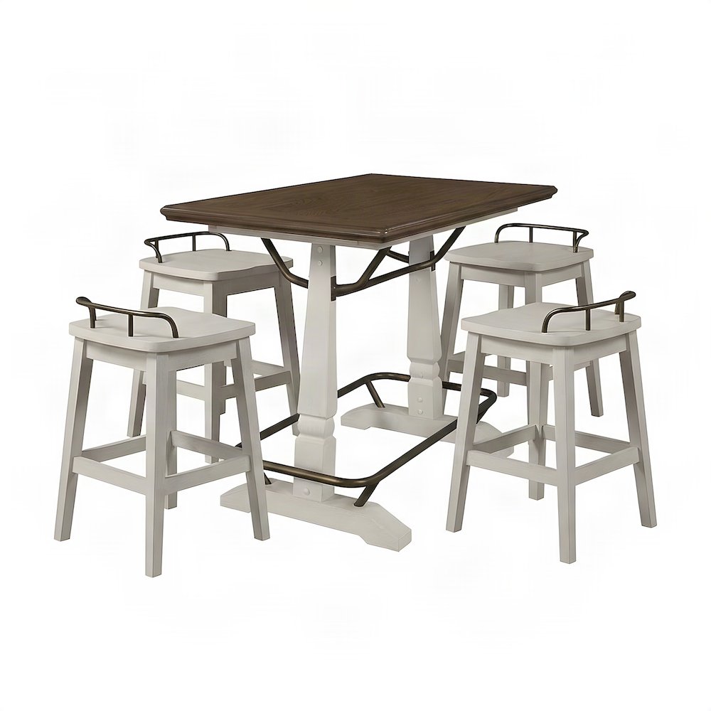 Rubberwood High Top Kitchen Table and Chairs, Farmhouse 5 Piece Set, White