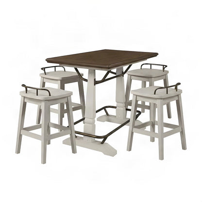 Rubberwood High Top Kitchen Table and Chairs, Farmhouse 5 Piece Set, White