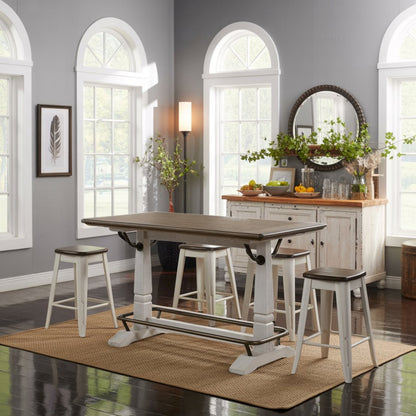 Ivory and Honey Oak 59.5" Counter Height Table for 6 with Double Pedestal Base