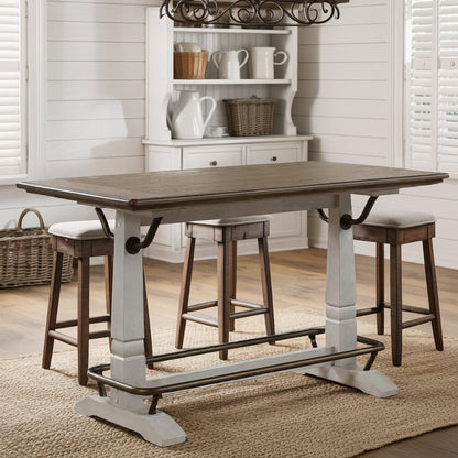 Ivory and Honey Oak 59.5" Counter Height Table for 6 with Double Pedestal Base