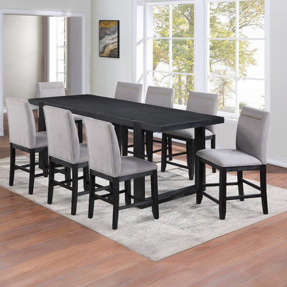 Yves Black Counter Table With 8 Grey Counter Chairs