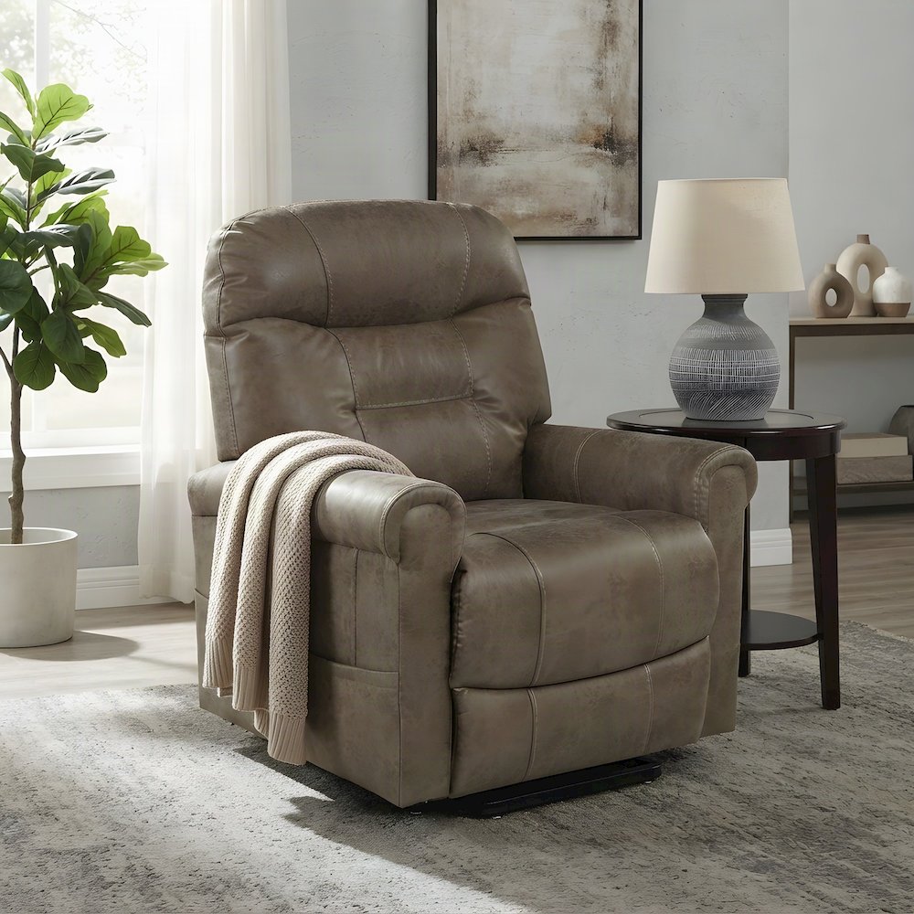 Polyester Electric Power Lift Recliner Chair with Heating for Adults, Tan/Sand