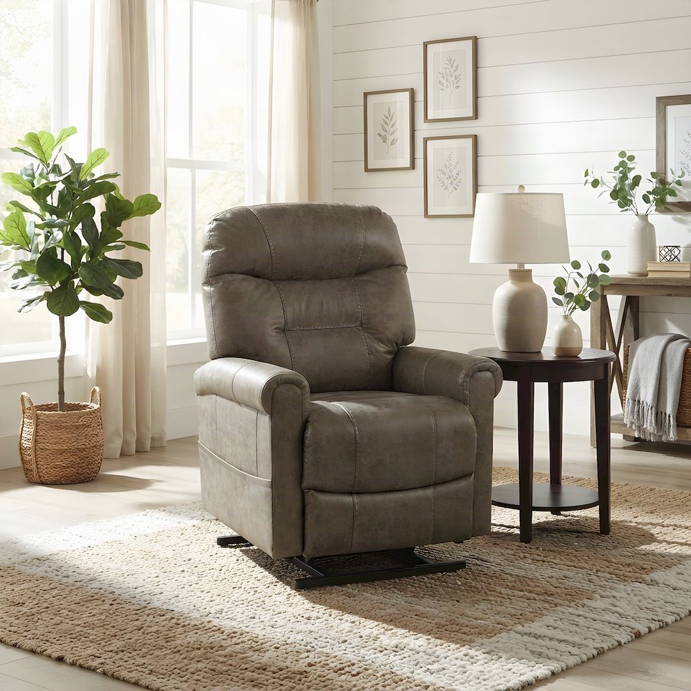Polyester Electric Power Lift Recliner Chair with Heating for Adults, Tan/Sand