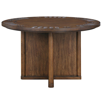Rubberwood and Steel Kitchen Dining Table with Reversible Game Top, Brown