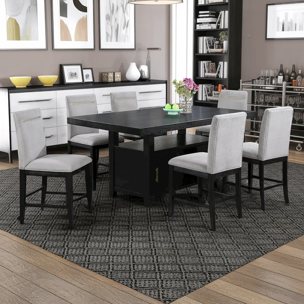 Rubbed Charcoal Counter Height Dining Room Table and Chair Set of 7 pc