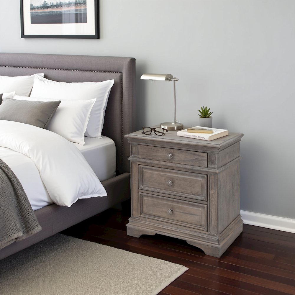 Driftwood Finished 3 Drawer Nightstand - Bedside Table with Drawers