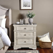 Rustic Ivory Finished 3 Drawer Nightstand - Bedside Table with Drawers
