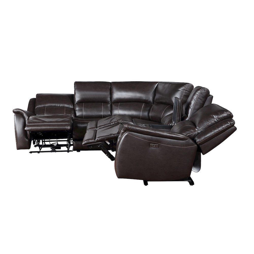 Alexandria 6-Piece Dual-Power Leather Reclining Sectiona, Chocolate