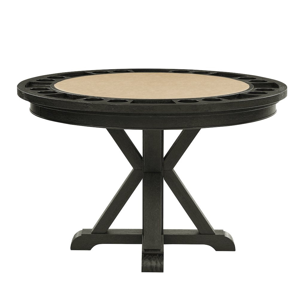 Rylie Dining Table with Game Top, Black Finish with Sand Vegan Leather