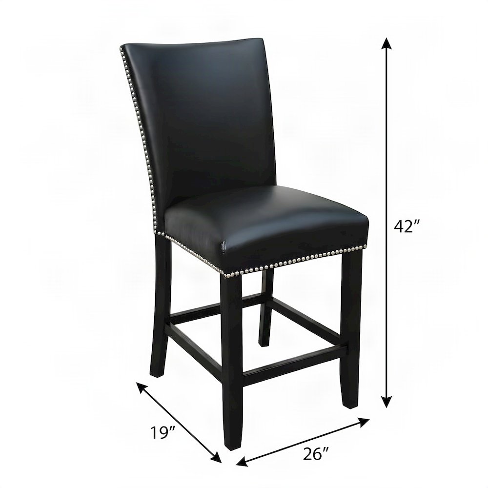 Faux Leather Upholstered Counter Height Bar Stools with Back, Set of 2, Black