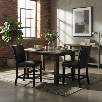 Faux Leather Upholstered Counter Height Bar Stools with Back, Set of 2, Black