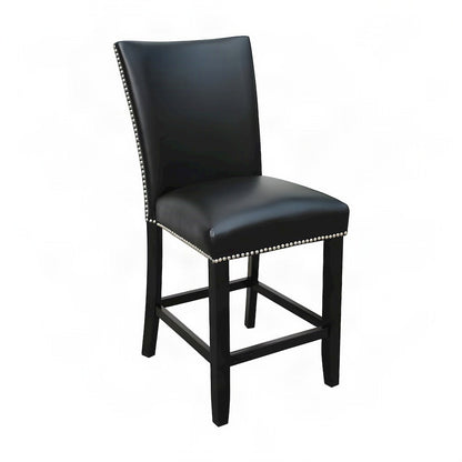 Faux Leather Upholstered Counter Height Bar Stools with Back, Set of 2, Black