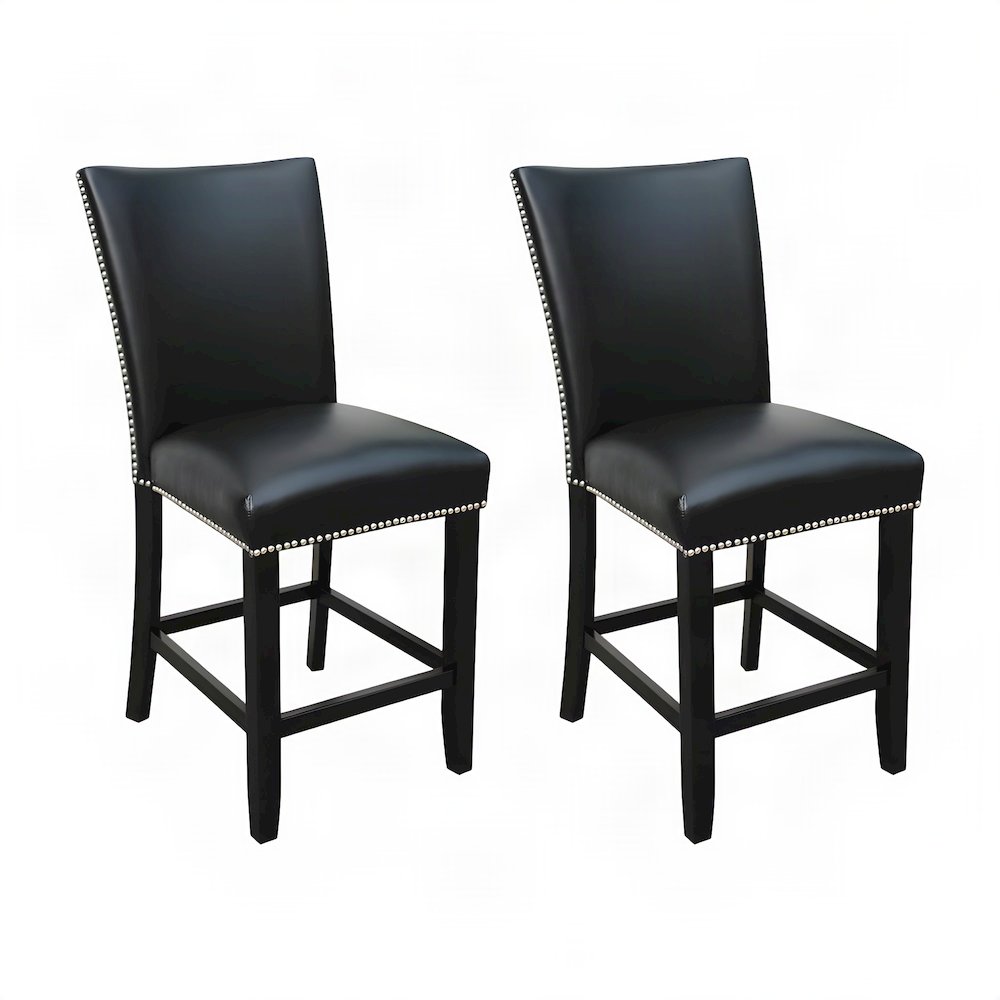 Faux Leather Upholstered Counter Height Bar Stools with Back, Set of 2, Black