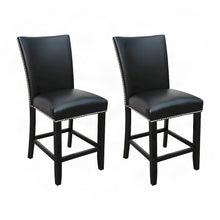 Faux Leather Upholstered Counter Height Bar Stools with Back, Set of 2, Black