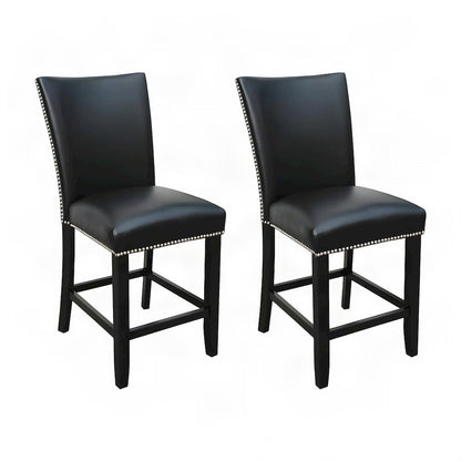 Faux Leather Upholstered Counter Height Bar Stools with Back, Set of 2, Black