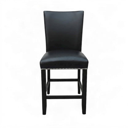 Faux Leather Upholstered Counter Height Bar Stools with Back, Set of 2, Black