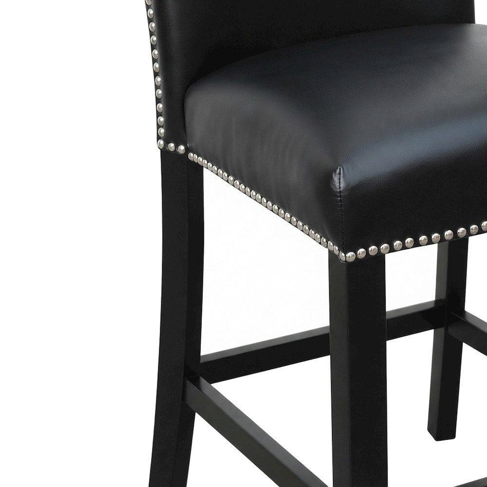 Faux Leather Upholstered Counter Height Bar Stools with Back, Set of 2, Black