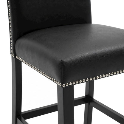 Faux Leather Upholstered Counter Height Bar Stools with Back, Set of 2, Black