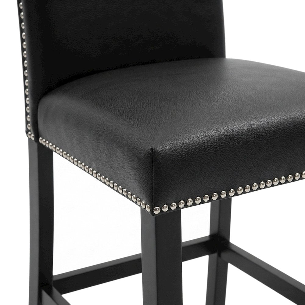 Faux Leather Upholstered Counter Height Bar Stools with Back, Set of 2, Black