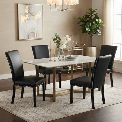 Faux Leather Upholstered Kitchen and Dining Chairs, Set of 2, Black