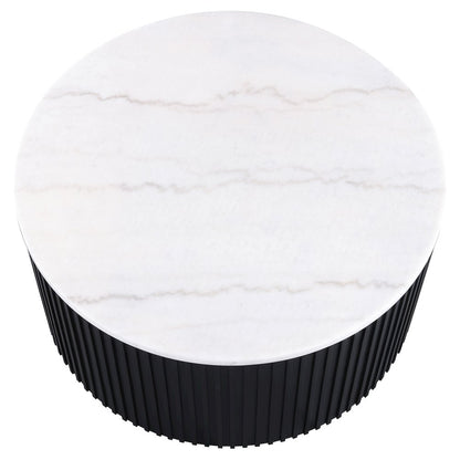 Colvin Round White Marble Top Table Set, Black Finish