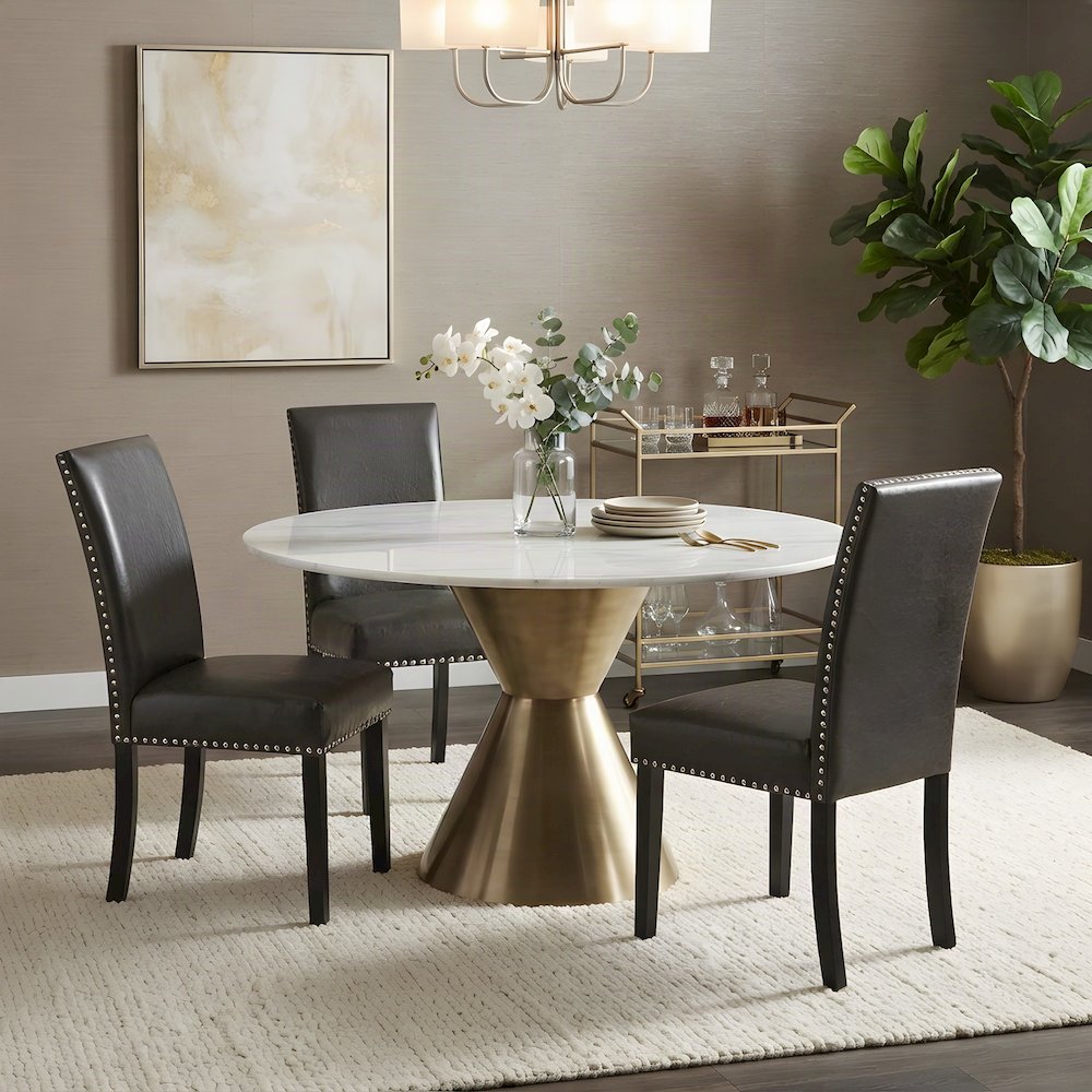 Vegan Leather Upholstered Dining Side Chair with MDF and Iron Frame, Black