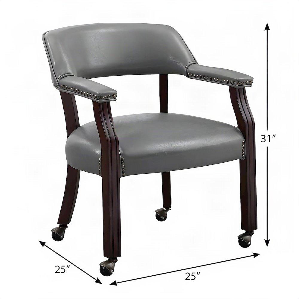 Faux Leather Rolling Dining Chair with Arms and Swivel Casters, Brown