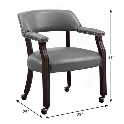 Faux Leather Rolling Dining Chair with Arms and Swivel Casters, Brown
