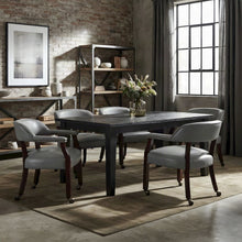Faux Leather Rolling Dining Chair with Arms and Swivel Casters, Brown