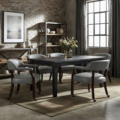 Faux Leather Rolling Dining Chair with Arms and Swivel Casters, Brown
