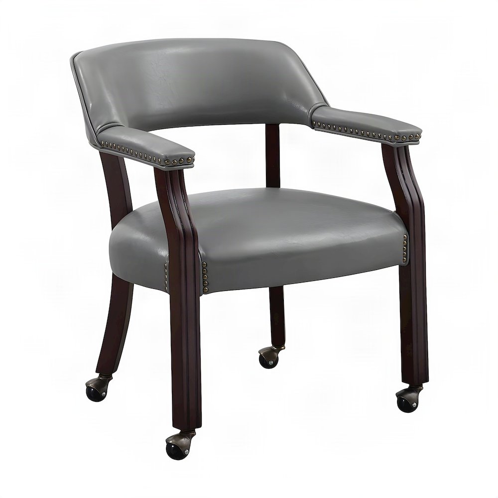 Faux Leather Rolling Dining Chair with Arms and Swivel Casters, Brown