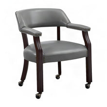 Faux Leather Rolling Dining Chair with Arms and Swivel Casters, Brown