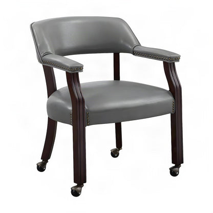 Faux Leather Rolling Dining Chair with Arms and Swivel Casters, Brown