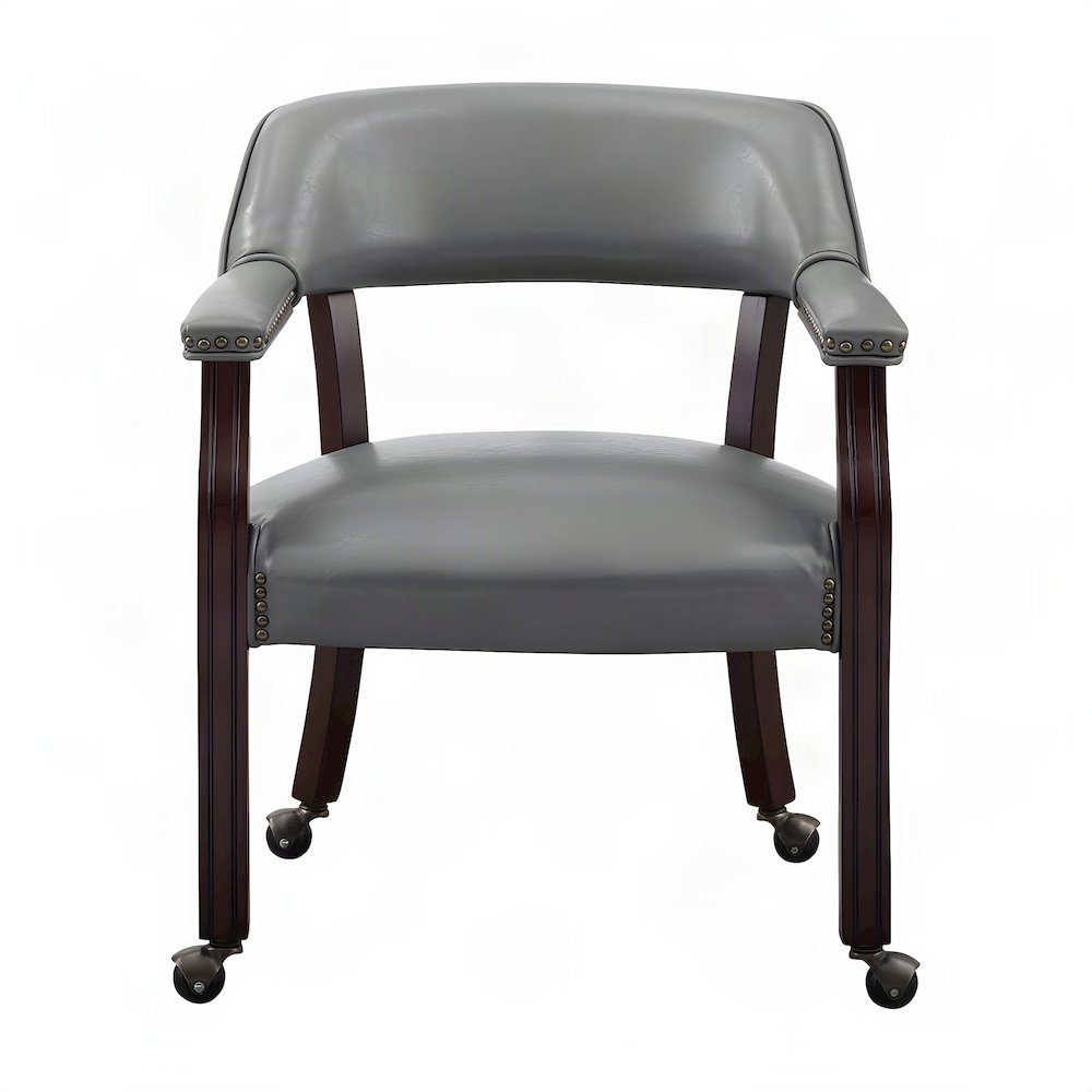 Faux Leather Rolling Dining Chair with Arms and Swivel Casters, Brown