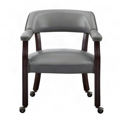 Faux Leather Rolling Dining Chair with Arms and Swivel Casters, Brown