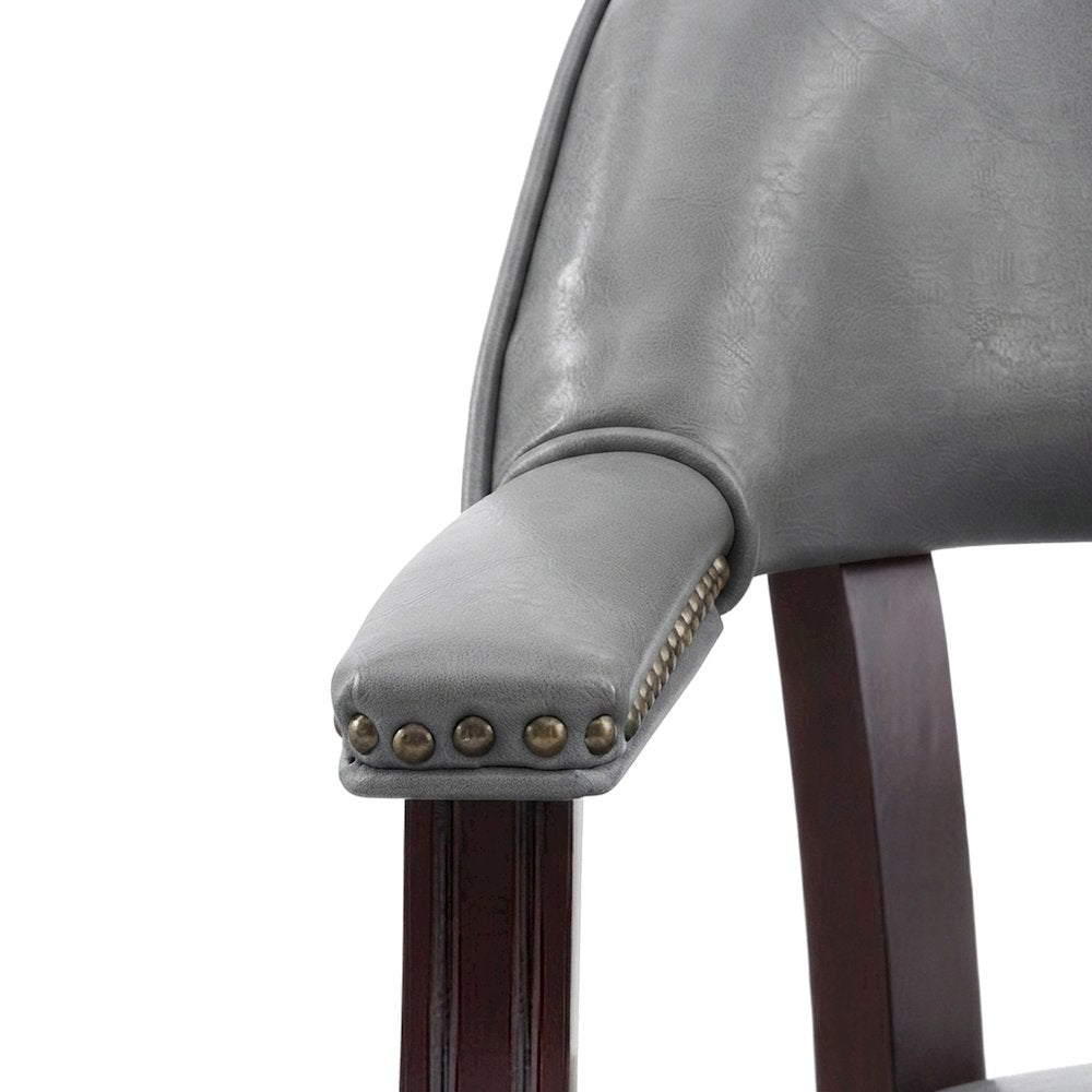 Faux Leather Rolling Dining Chair with Arms and Swivel Casters, Brown
