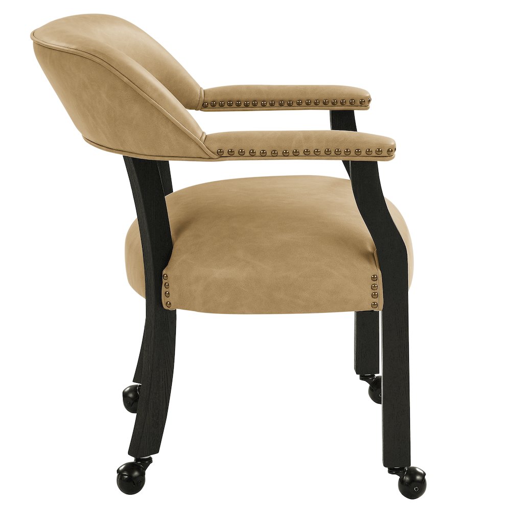 Rylie Dining Table with Game Top & 4 Captains Chairs, Sand Vegan Leather
