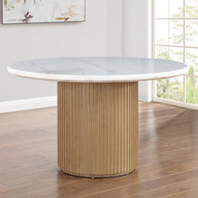 Colvin 52-inch Round White Marble Table, Brown Base