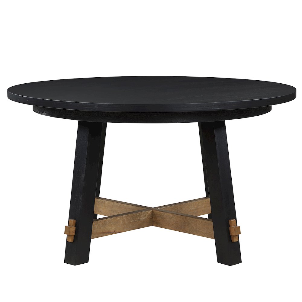 Rubberwood and MDF Round Dining Table, Pedestal Kitchen Table, Black