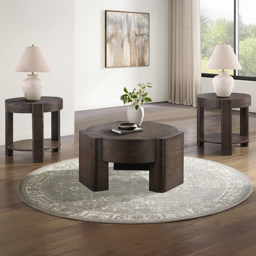 Salina Espresso Round Occasional Set wit